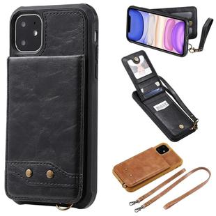 For iPhone 11 Vertical Flip Wallet Shockproof Back Cover Protective Case with Holder & Card Slots & Lanyard & Photos Frames(Black)