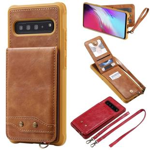 For Galaxy S10 5G Vertical Flip Wallet Shockproof Back Cover Protective Case with Holder & Card Slots & Lanyard & Photos Frames(Brown)