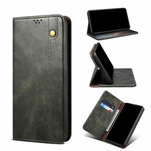 For Motorola Moto Edge 2021 Simple Wax Crazy Horse Texture Horizontal Flip Leather Case with Card Slots & Wallet(Dark Green)