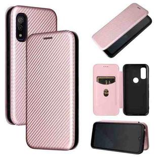 For Fujitsu Arrows WE Carbon Fiber Texture Horizontal Flip TPU + PC + PU Leather Case with Card Slot(Pink)