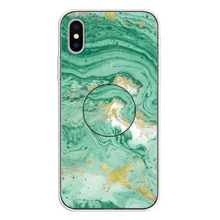 For iPhone XS / X Embossed Varnished Marble TPU Protective Case with Holder(Dark Green)