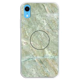 For iPhone XR Embossed Varnished Marble TPU Protective Case with Holder(Light Green)