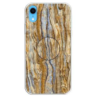 For iPhone XR Embossed Varnished Marble TPU Protective Case with Holder(Brown)