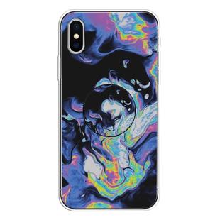 For iPhone XS Max Embossed Varnished Marble TPU Protective Case with Holder(Deep Purple)