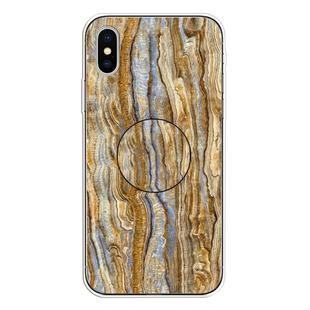 For iPhone XS Max Embossed Varnished Marble TPU Protective Case with Holder(Brown)