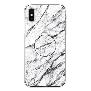 For iPhone XS Max Embossed Varnished Marble TPU Protective Case with Holder(White)