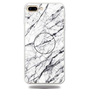 For iPhone 8 Plus & 7 Plus Embossed Varnished Marble TPU Protective Case with Holder(White)