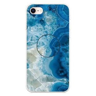 For iPhone 8 & 7 Embossed Varnished Marble TPU Protective Case with Holder(Light Blue)