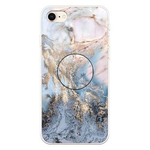 For iPhone 8 & 7 Embossed Varnished Marble TPU Protective Case with Holder(Gold Grey)