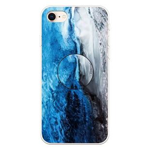 For iPhone 8 & 7 Embossed Varnished Marble TPU Protective Case with Holder(Dark Blue)