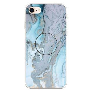 For iPhone 8 & 7 Embossed Varnished Marble TPU Protective Case with Holder(Silver Blue)