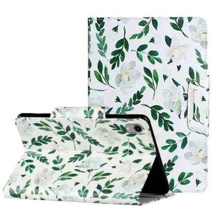 For iPad mini 6 Painted Pattern Horizontal Flip Leather Tablet Case with Holder(White Flower Leaves)
