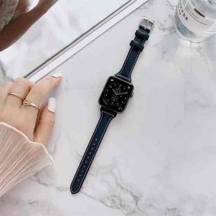 Sewing Plain Weave Small Waist Leather Watch Band For Apple Watch Series 8&7 41mm / SE 2&6&SE&5&4 40mm / 3&2&1 38mm(Midnight Blue)