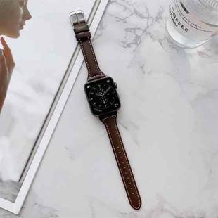 Sewing Plain Weave Small Waist Leather Watch Band For Apple Watch Series 8&7 41mm / SE 2&6&SE&5&4 40mm / 3&2&1 38mm(Coffee)