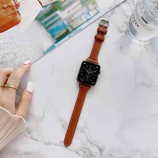 Sewing Plain Weave Small Waist Leather Watch Band For Apple Watch Ultra 49mm / Series 8&7 45mm / SE 2&6&SE&5&4 44mm / 3&2&1 42mm(Bright Brown)