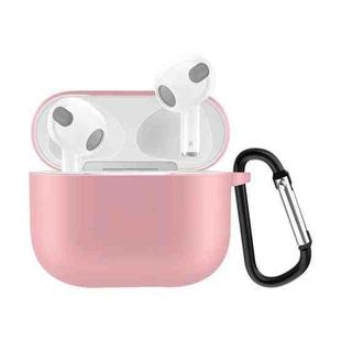 Solid Color Silicone Earphone Protective Case for AirPods 3, with Hook(Pink)