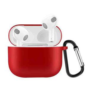 Solid Color Silicone Earphone Protective Case for AirPods 3, with Hook(Red)
