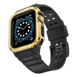 Silicone Integrated Watch Band For Apple Watch Series 7 45mm / 6&SE&5&4 44mm / 3&2&1 42mm(Dark Black+Gold Frame)