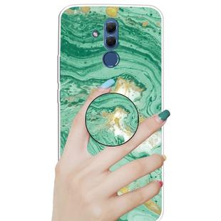 For Huawei Mate 20 Lite Embossed Varnished Marble TPU Protective Case with Holder(Dark Green)