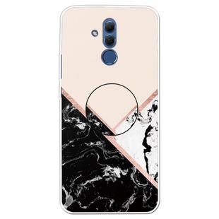 For Huawei Mate 20 Lite Embossed Varnished Marble TPU Protective Case with Holder(Black White Pink)