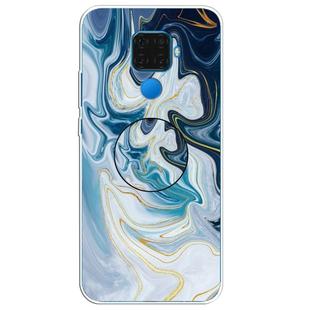 For Huawei Mate 30 Lite Embossed Varnished Marble TPU Protective Case with Holder(Gold Line Blue)