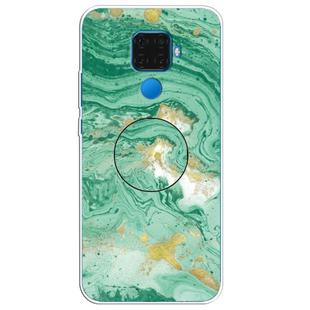 For Huawei Mate 30 Lite Embossed Varnished Marble TPU Protective Case with Holder(Dark Green)