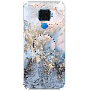 For Huawei Mate 30 Lite Embossed Varnished Marble TPU Protective Case with Holder(Gold Grey)