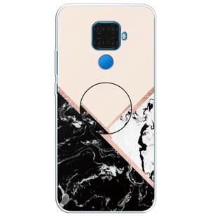 For Huawei Mate 30 Lite Embossed Varnished Marble TPU Protective Case with Holder(Black White Pink)