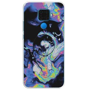 For Huawei Mate 30 Lite Embossed Varnished Marble TPU Protective Case with Holder(Deep Purple)
