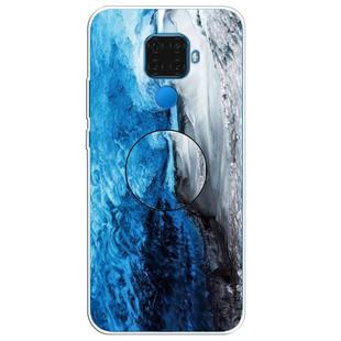 For Huawei Mate 30 Lite Embossed Varnished Marble TPU Protective Case with Holder(Dark Blue)