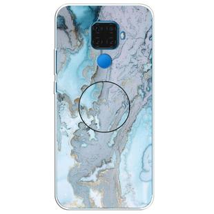 For Huawei Mate 30 Lite Embossed Varnished Marble TPU Protective Case with Holder(Silver Blue)