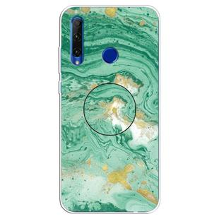 For Huawei P Smart+ 2019 Embossed Varnished Marble TPU Protective Case with Holder(Dark Green)