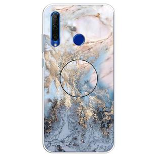 For Huawei P Smart+ 2019 Embossed Varnished Marble TPU Protective Case with Holder(Gold Grey)