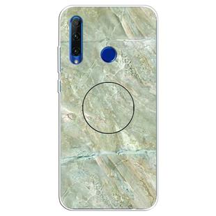 For Huawei P Smart+ 2019 Embossed Varnished Marble TPU Protective Case with Holder(Light Green)