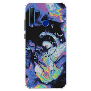 For Huawei P Smart+ 2019 Embossed Varnished Marble TPU Protective Case with Holder(Deep Purple)