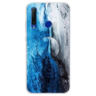 For Huawei P Smart+ 2019 Embossed Varnished Marble TPU Protective Case with Holder(Dark Blue)