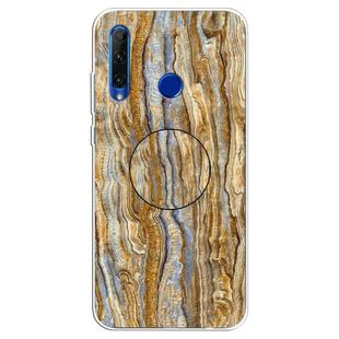 For Huawei P Smart+ 2019 Embossed Varnished Marble TPU Protective Case with Holder(Brown)