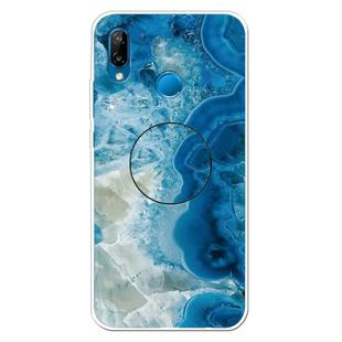 For Huawei P20 Lite Embossed Varnished Marble TPU Protective Case with Holder(Light Blue)