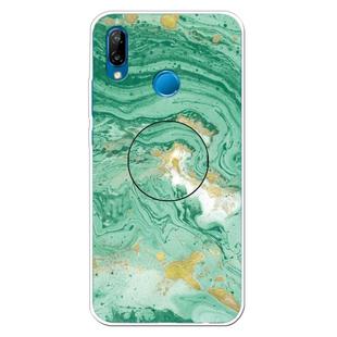 For Huawei P20 Lite Embossed Varnished Marble TPU Protective Case with Holder(Dark Green)