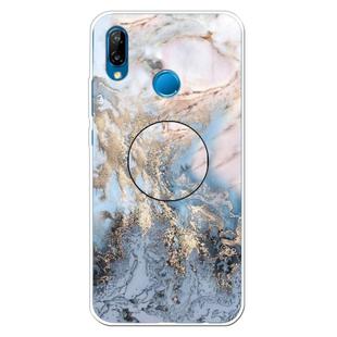 For Huawei P20 Lite Embossed Varnished Marble TPU Protective Case with Holder(Gold Grey)