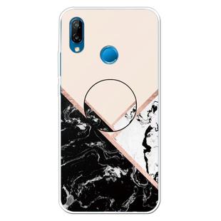 For Huawei P20 Lite Embossed Varnished Marble TPU Protective Case with Holder(Black White Pink)