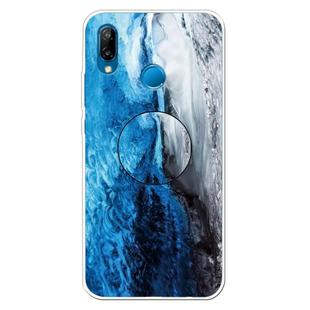 For Huawei P20 Lite Embossed Varnished Marble TPU Protective Case with Holder(Dark Blue)