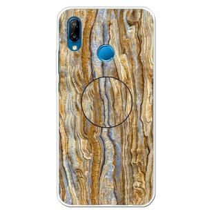 For Huawei P20 Lite Embossed Varnished Marble TPU Protective Case with Holder(Brown)
