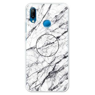 For Huawei P20 Lite Embossed Varnished Marble TPU Protective Case with Holder(White)