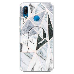 For Huawei P20 Lite Embossed Varnished Marble TPU Protective Case with Holder(Polytriangle)