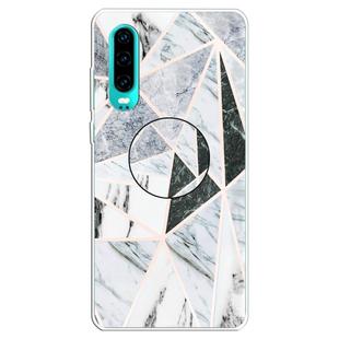 For Huawei P30 Embossed Varnished Marble TPU Protective Case with Holder(Polytriangle)