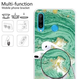 For Huawei P30 Lite Embossed Varnished Marble TPU Protective Case with Holder(Dark Green)