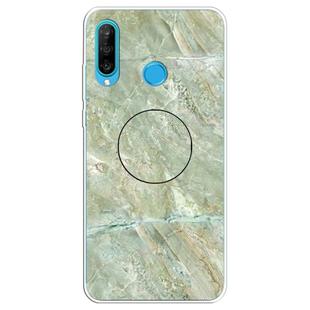 For Huawei P30 Lite Embossed Varnished Marble TPU Protective Case with Holder(Light Green)