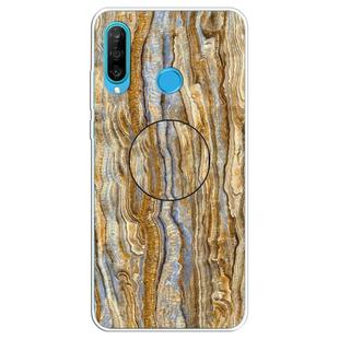 For Huawei P30 Lite Embossed Varnished Marble TPU Protective Case with Holder(Brown)