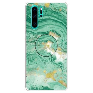 For Huawei P30 Pro Embossed Varnished Marble TPU Protective Case with Holder(Dark Green)